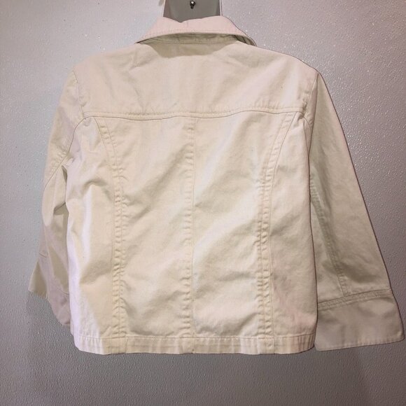 Chicos Womens Medium / 1 Cream Big Button Front Pockets Denim Jean Jacket Coat - Picture 6 of 9